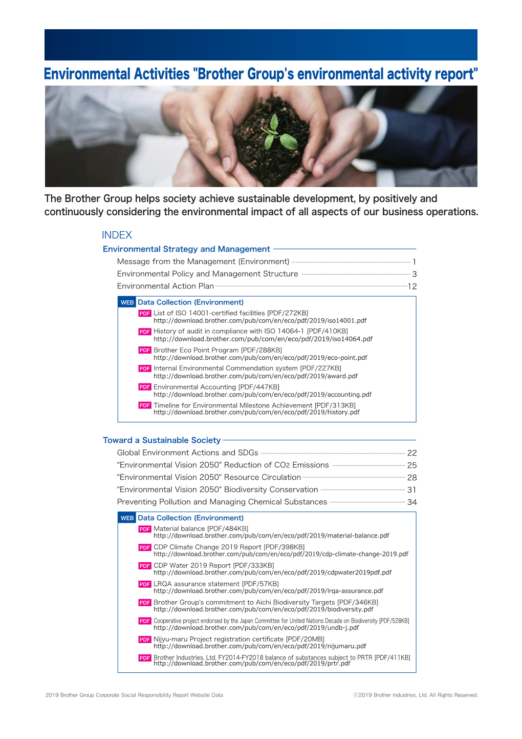 Environmental Activities "Brother Group's Environmental Activity Report"