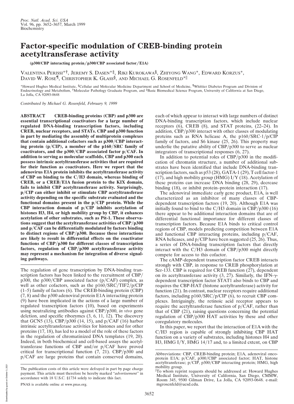 Factor-Specific Modulation of CREB-Binding Protein Acetyltransferase Activity (P300/CBP Interacting Protein͞p300/CBP Associated Factor͞e1a)