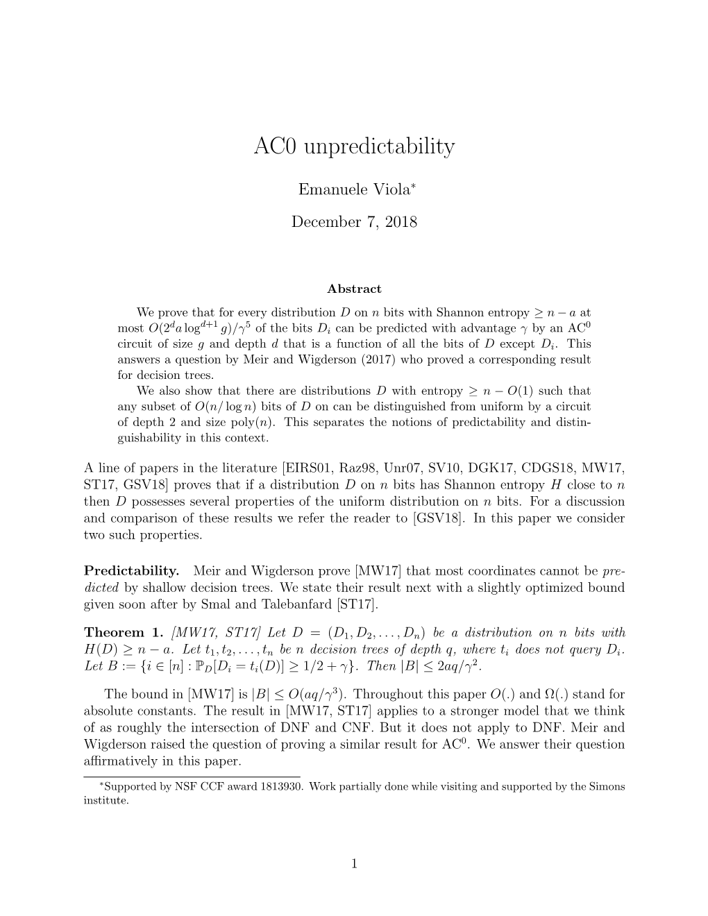 AC0 Unpredictability