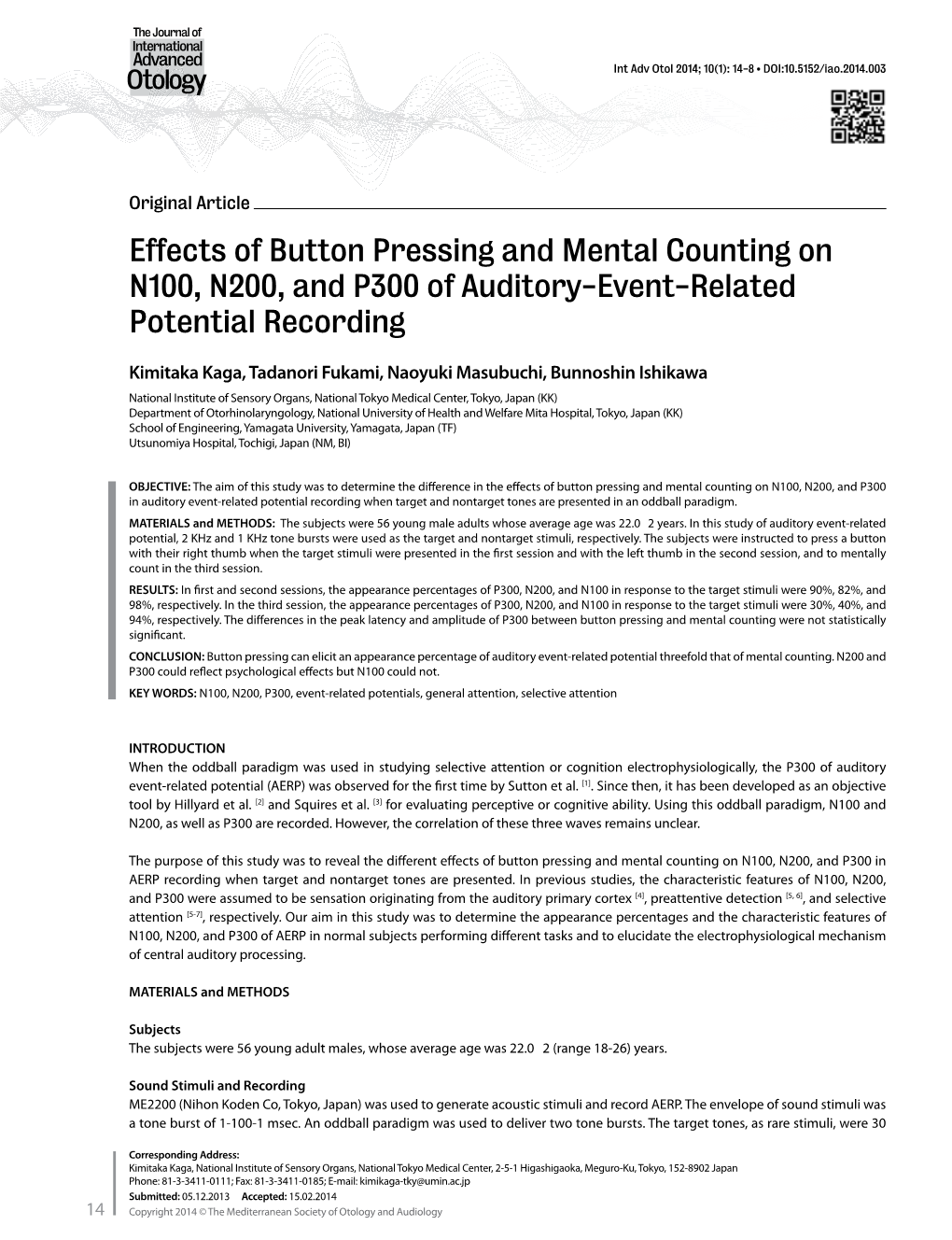 Effects of Button Pressing and Mental Counting on N100, N200, and P300 of Auditory-Event-Related Potential Recording