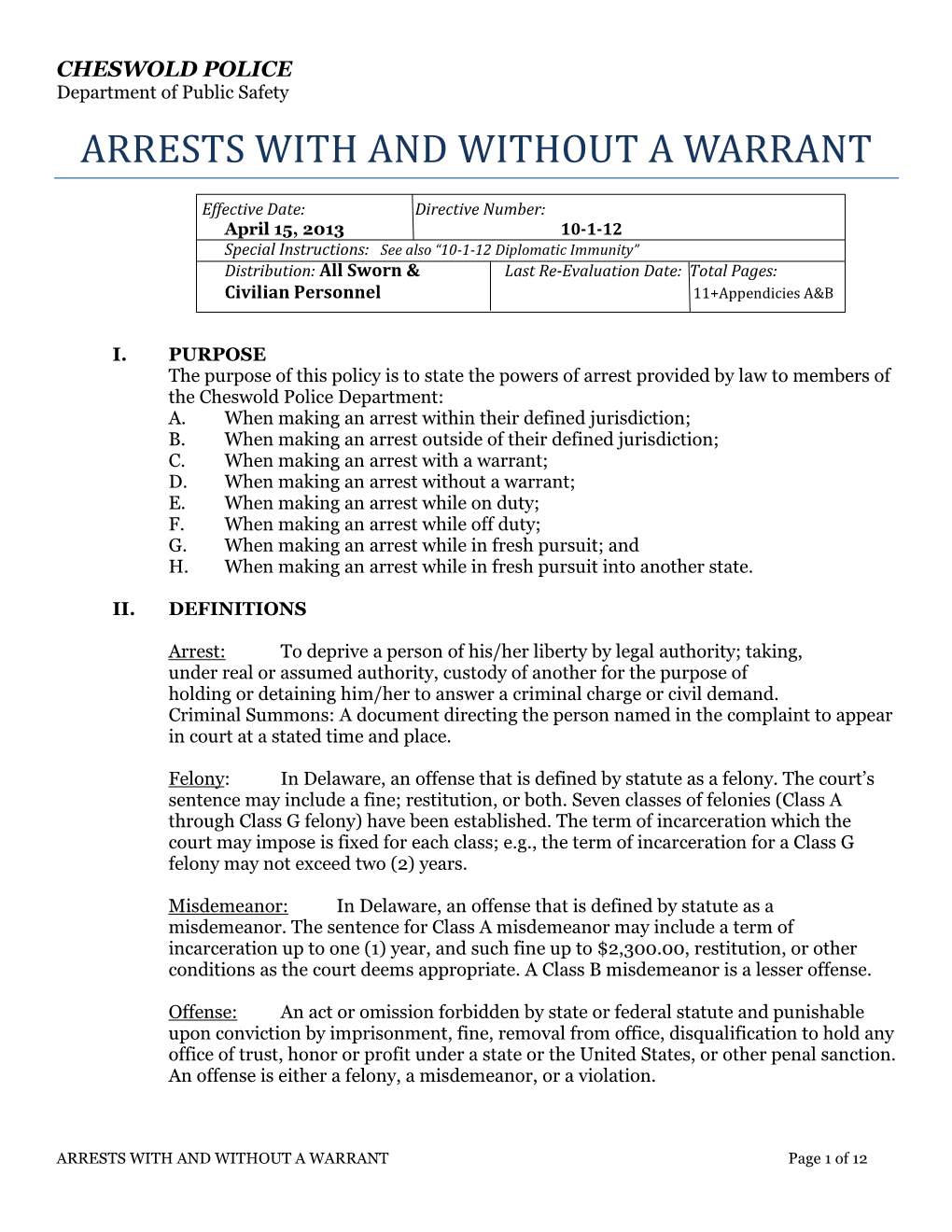 Arrests with and Without a Warrant