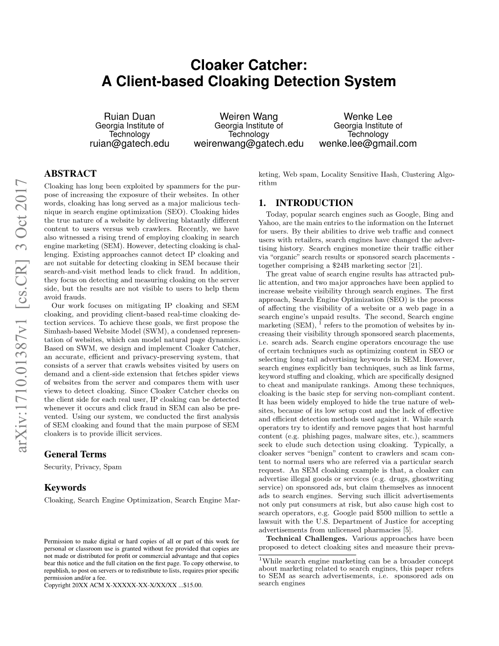 Cloaker Catcher: a Client-Based Cloaking Detection System
