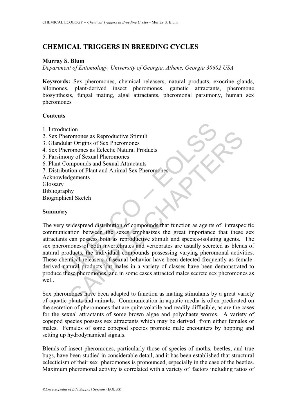 Chemical Triggers in Breeding Cycles - Murray S