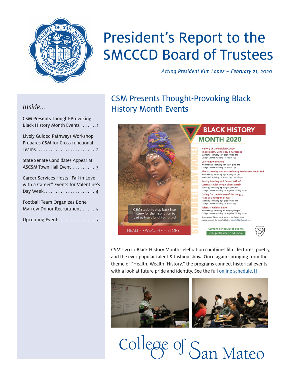 President's Report to the SMCCCD Board of Trustees