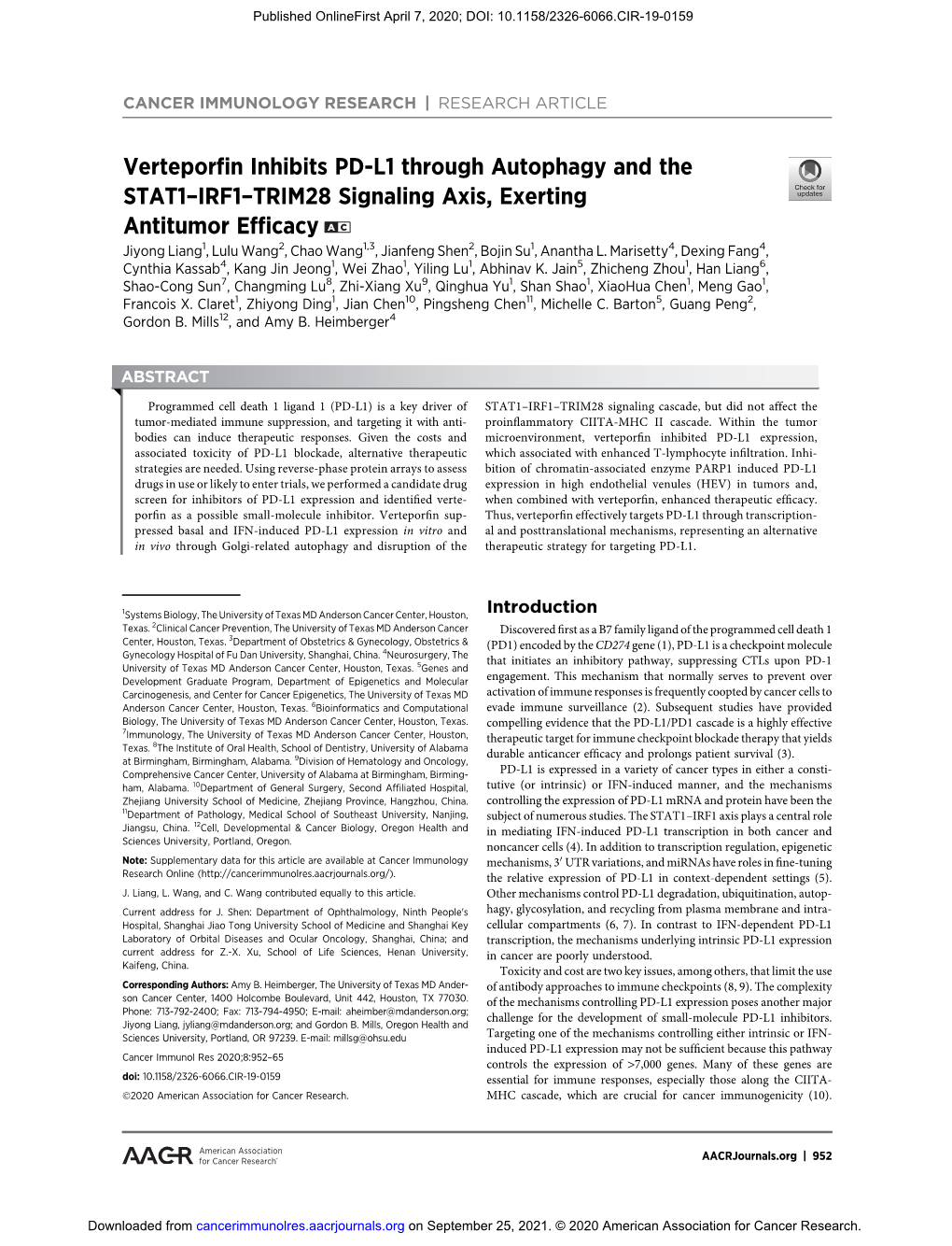 Verteporfin Inhibits PD-L1 Through Autophagy and the STAT1–IRF1