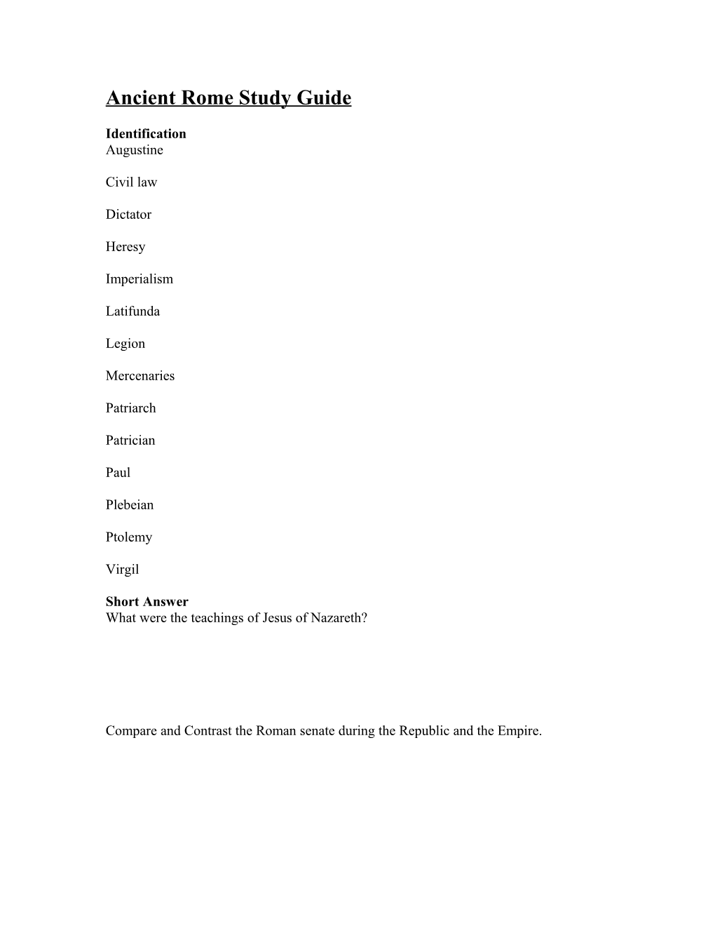 Ancient Rome Study Guide s1