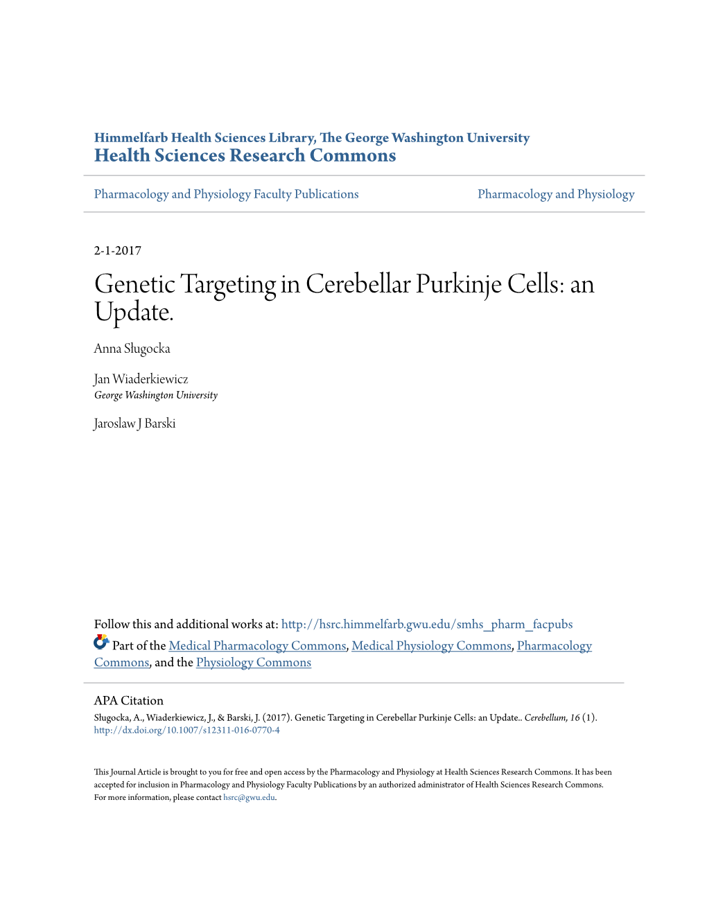 Genetic Targeting in Cerebellar Purkinje Cells: an Update