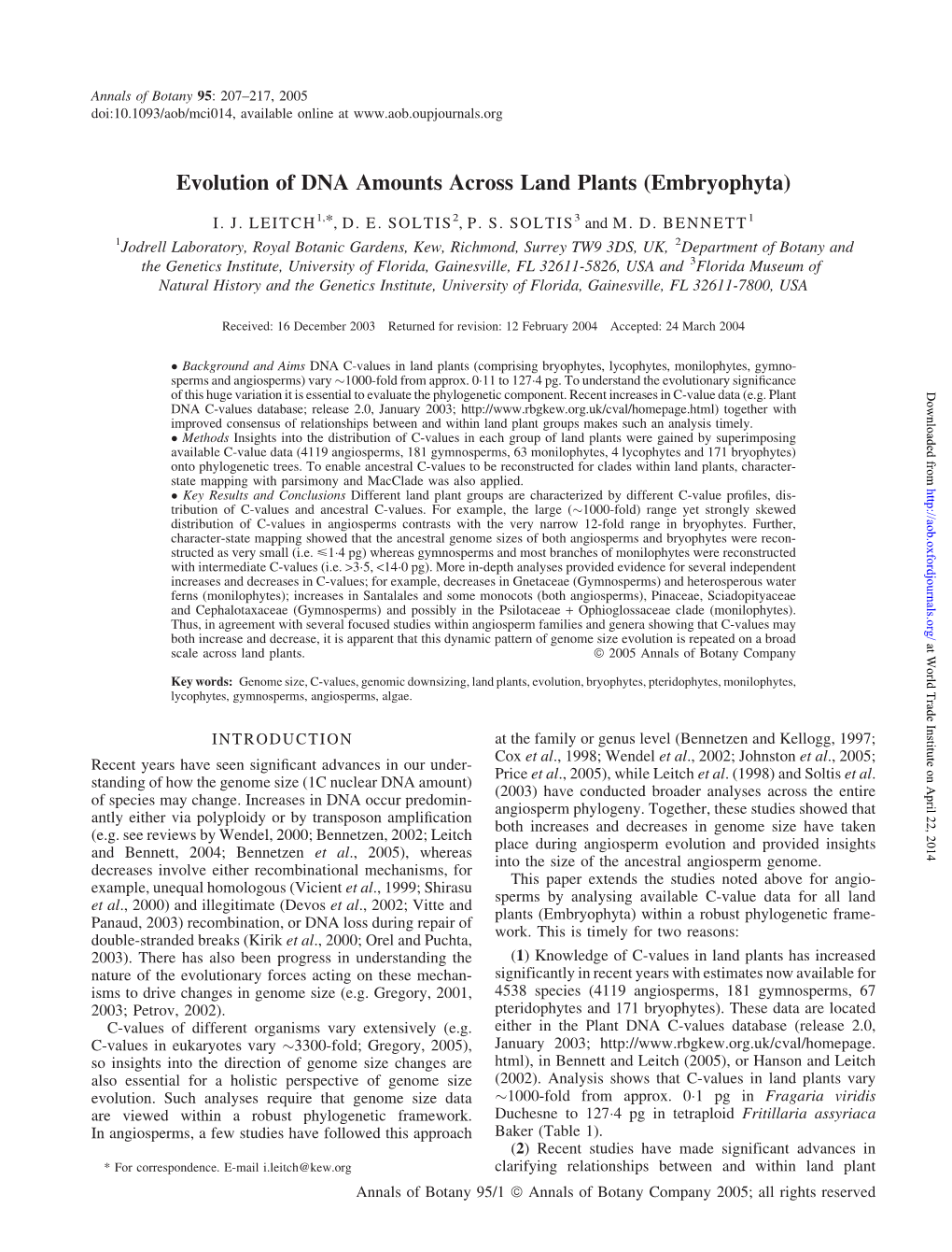 Evolution of DNA Amounts Across Land Plants (Embryophyta)