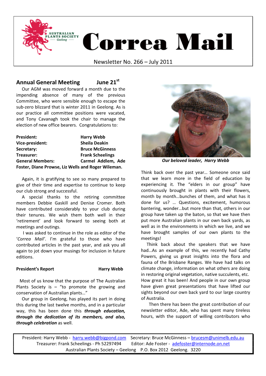 Newsletter No. 266 – July 2011 Annual General Meeting June 21St