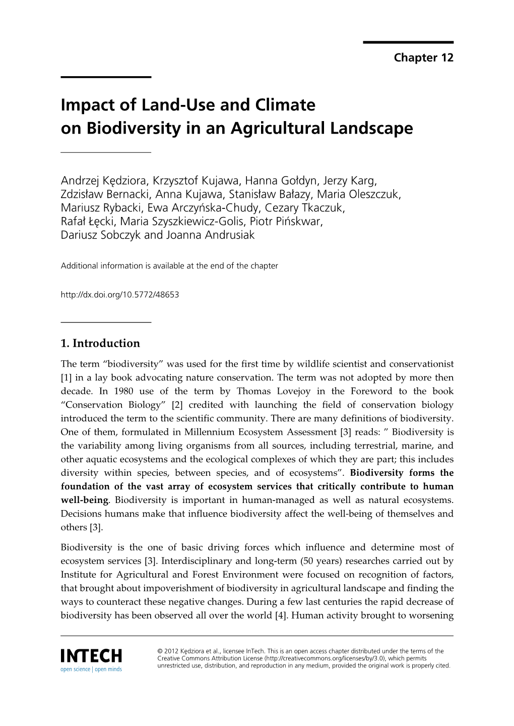 Impact of Land-Use and Climate on Biodiversity in an Agricultural Landscape