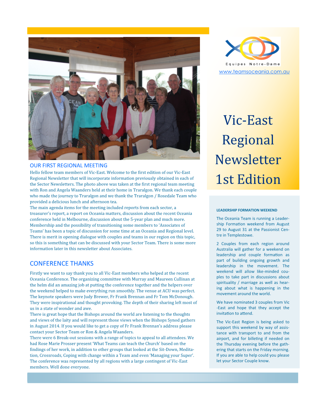 Vic-East Regional Newsletter 1St Edition