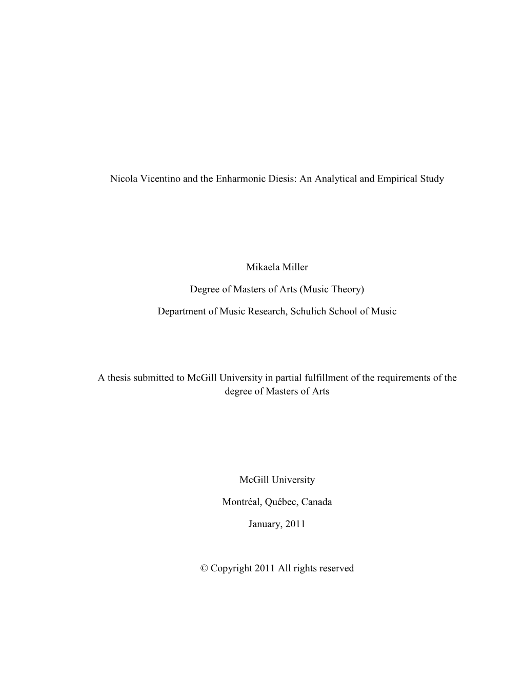 Nicola Vicentino and the Enharmonic Diesis: an Analytical and Empirical Study