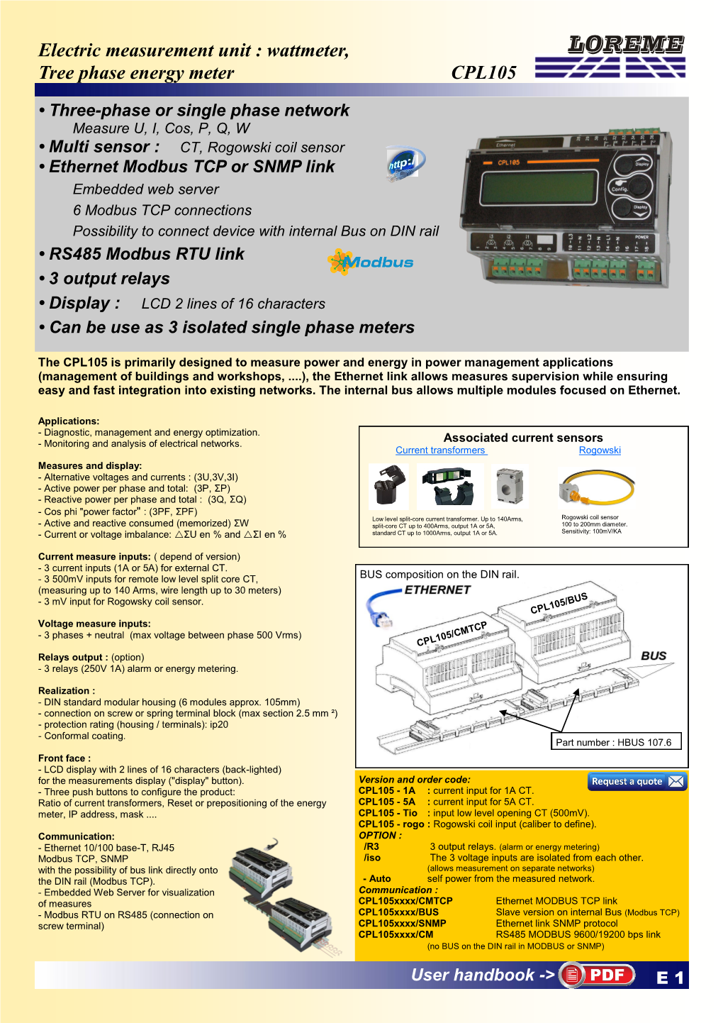 Wattmeter, Tree Phase Energy Meter CPL105