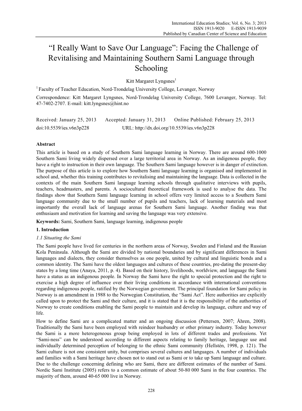 Facing the Challenge of Revitalising and Maintaining Southern Sami Language Through Schooling