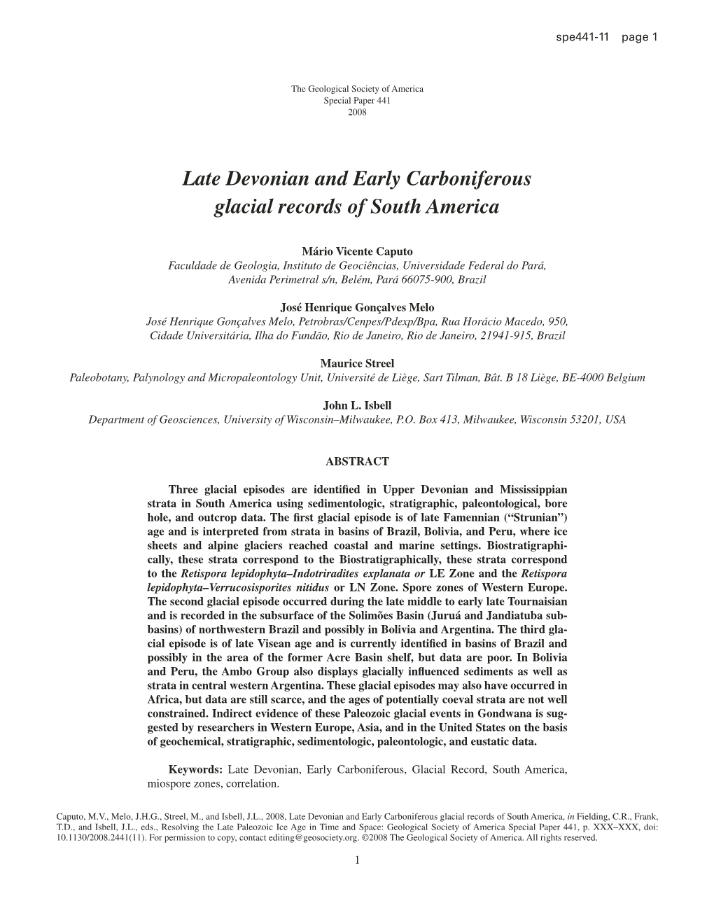 Late Devonian and Early Carboniferous Glacial Records of South America