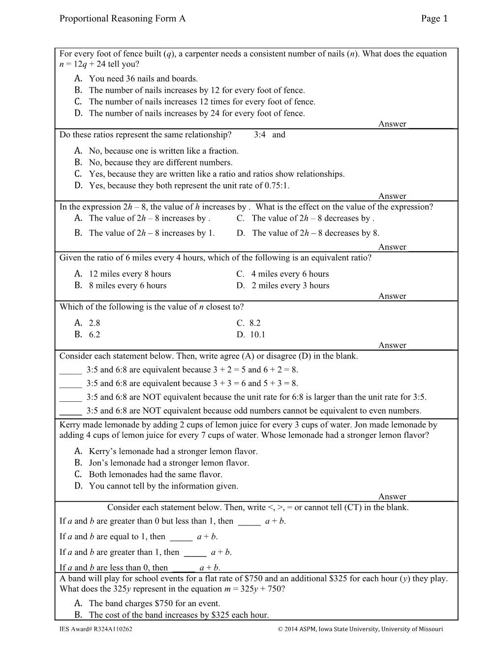 IES Award# R324A110262 2014 ASPM, Iowa State University, University of Missouri