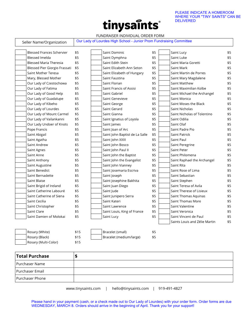 Total Purchase $ Purchaser Name Purchaser Email Purchaser Phone