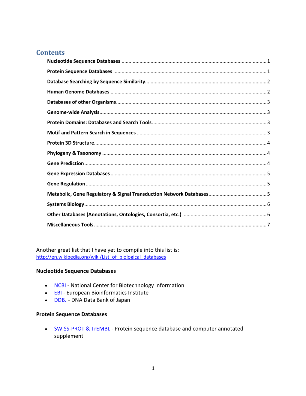 Contents Nucleotide Sequence Databases