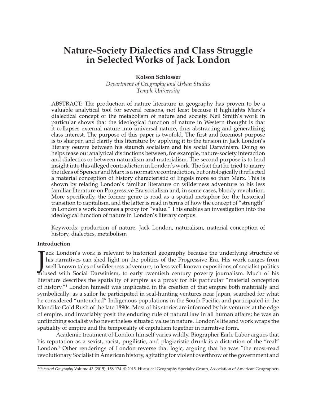 Nature-Society Dialectics and Class Struggle in Selected Works of Jack London