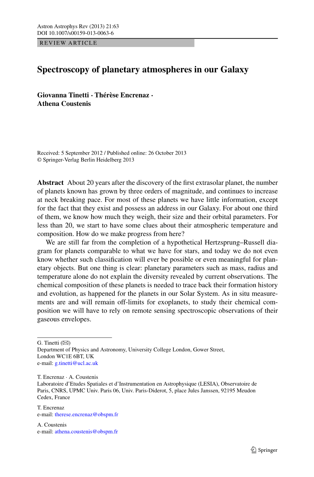 Spectroscopy of Planetary Atmospheres in Our Galaxy