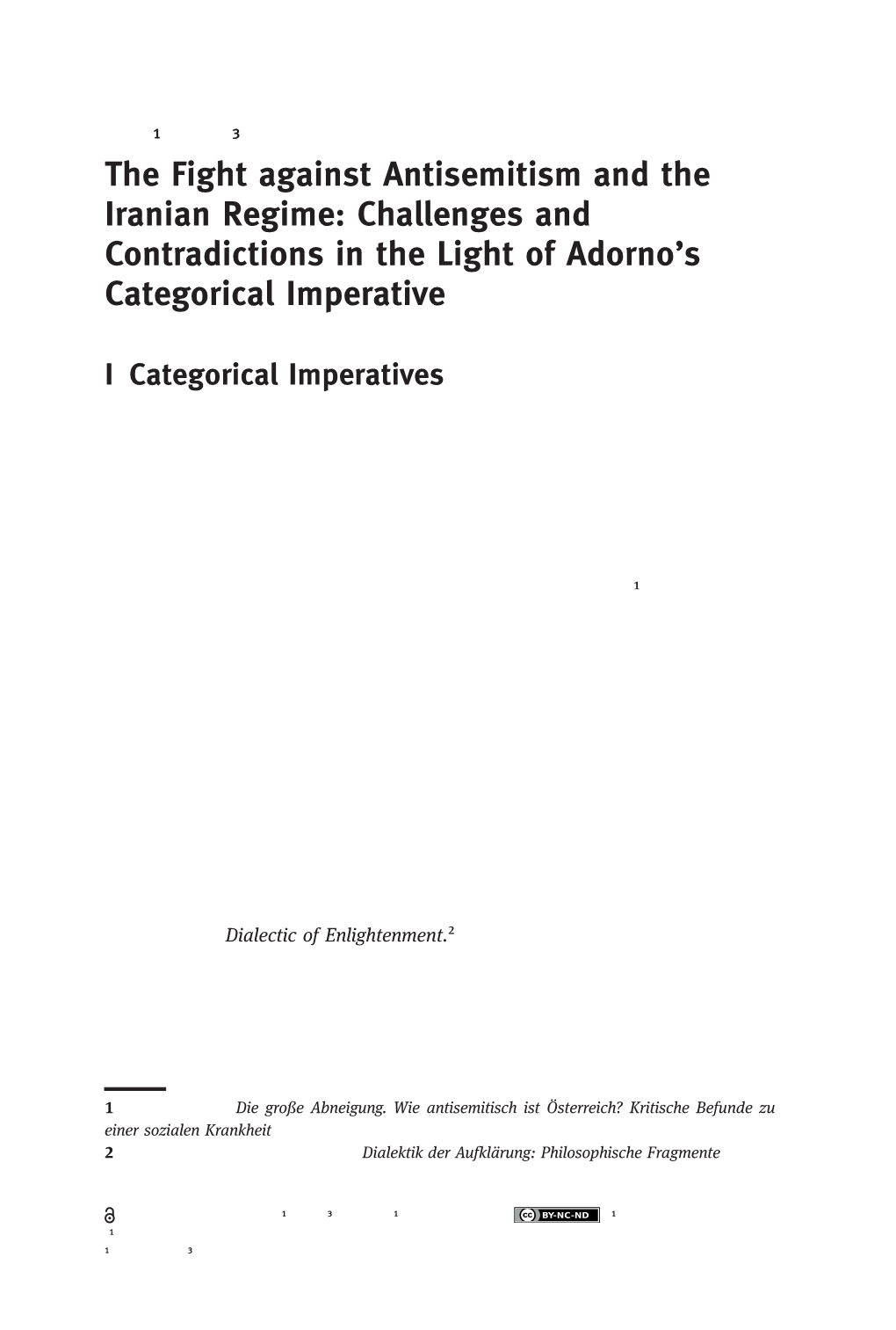 The Fight Against Antisemitism and the Iranian Regime: Challenges and Contradictions in the Light of Adorno’S Categorical Imperative