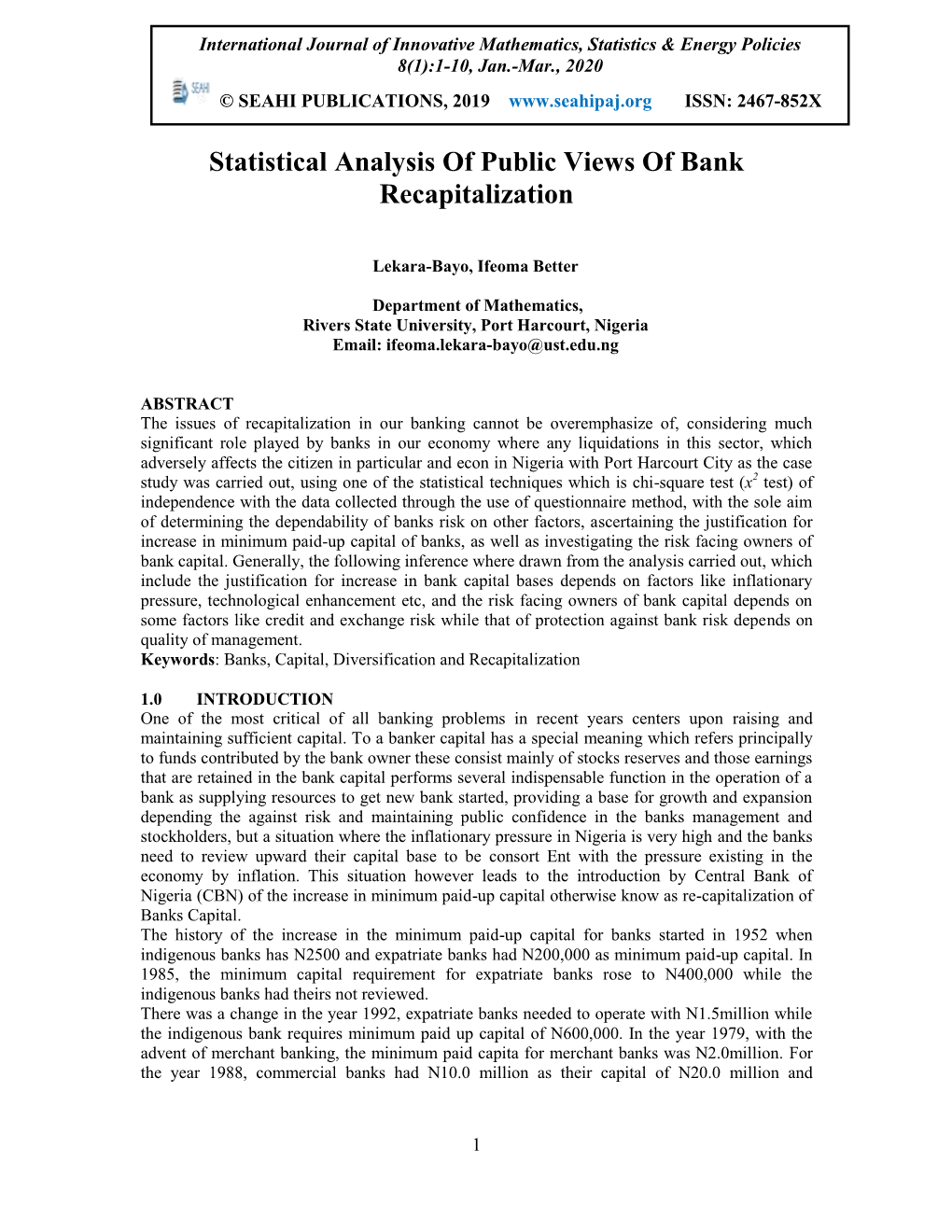 Statistical Analysis of Public Views of Bank Recapitalization