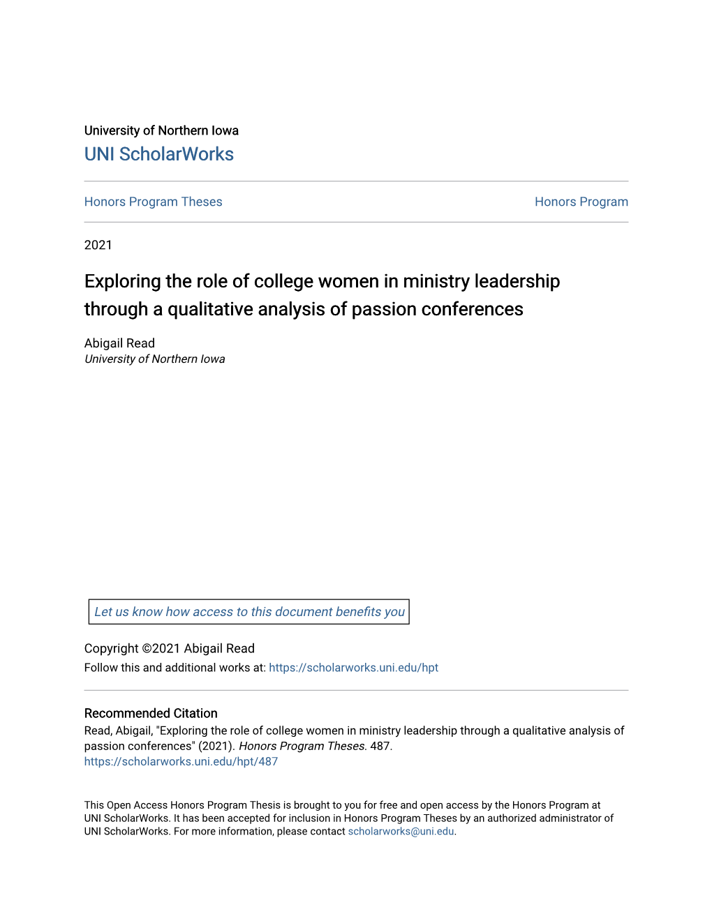 Exploring the Role of College Women in Ministry Leadership Through a Qualitative Analysis of Passion Conferences