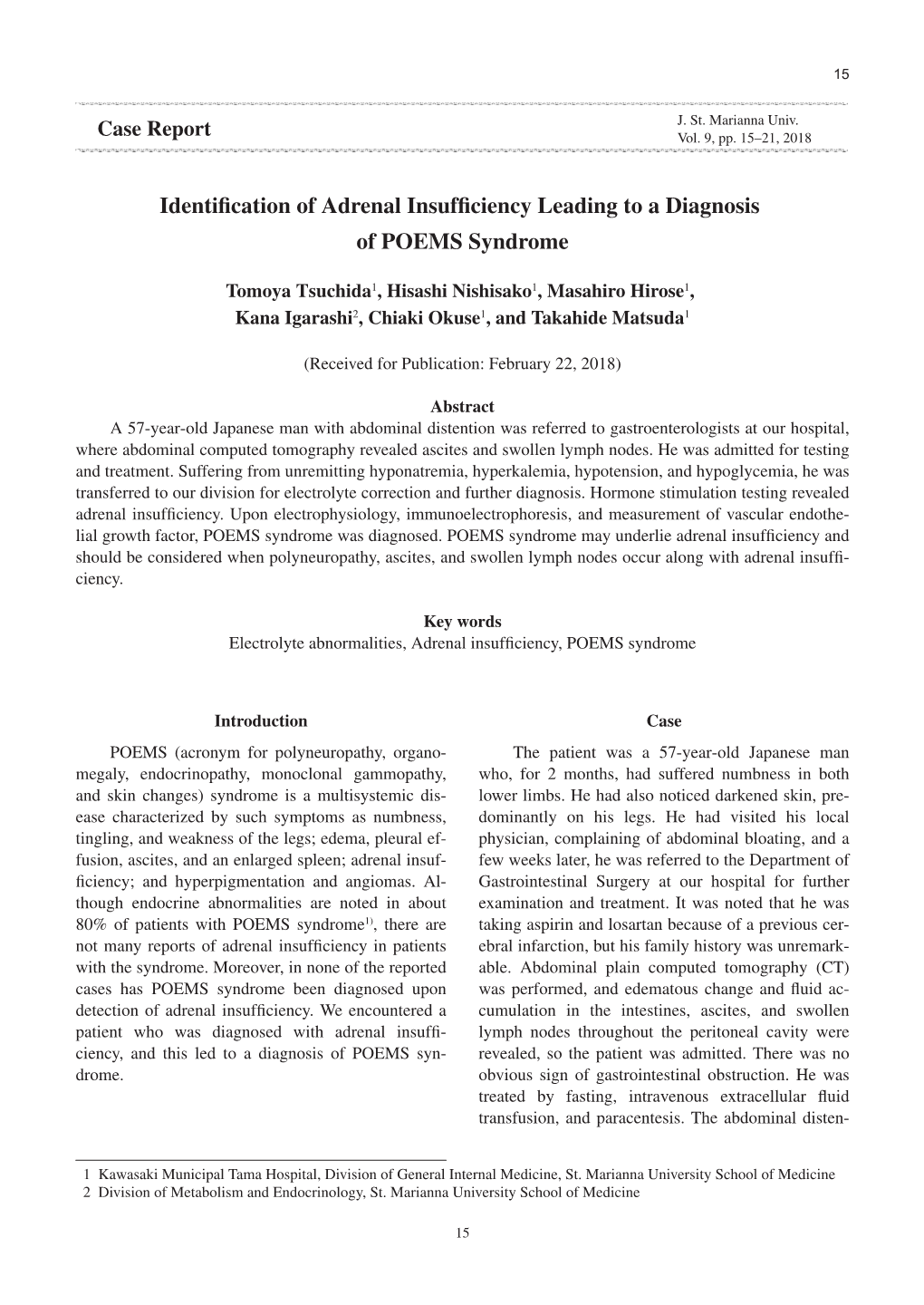 Identification of Adrenal Insufficiency Leading to a Diagnosis of POEMS Syndrome