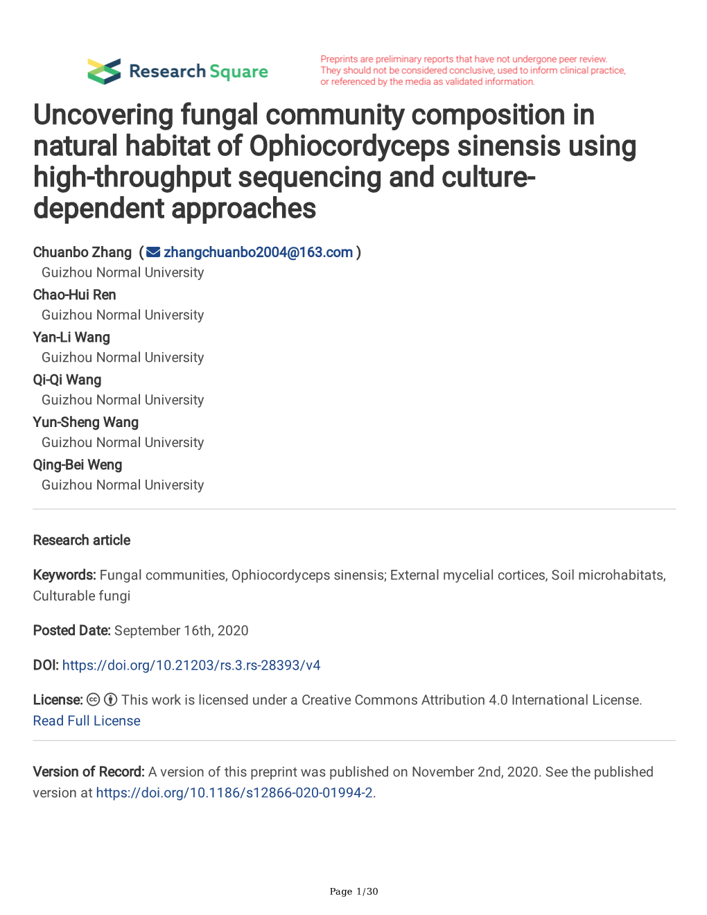 Uncovering Fungal Community Composition in Natural Habitat of Ophiocordyceps Sinensis Using High-Throughput Sequencing and Culture- Dependent Approaches