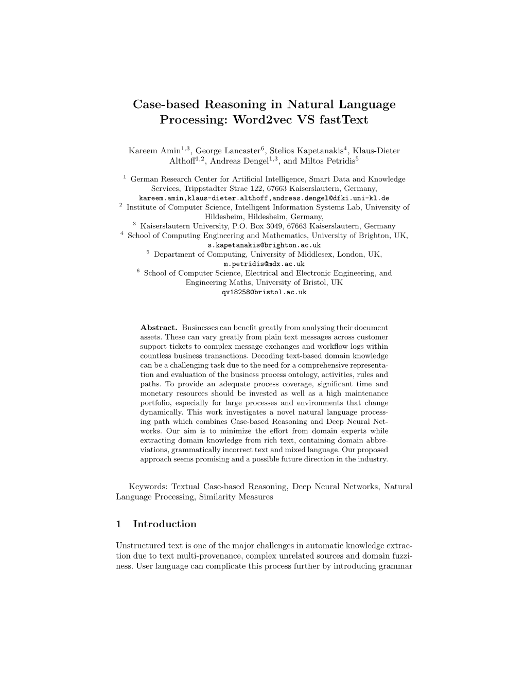 Case-Based Reasoning in Natural Language Processing: Word2vec VS Fasttext