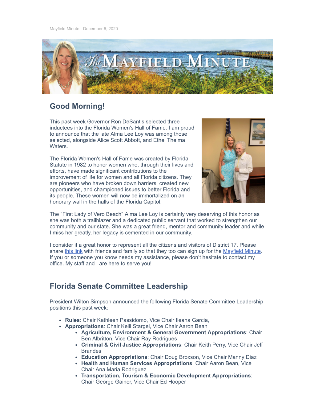 The Mayfield Minute with Senator Debbie Mayfield