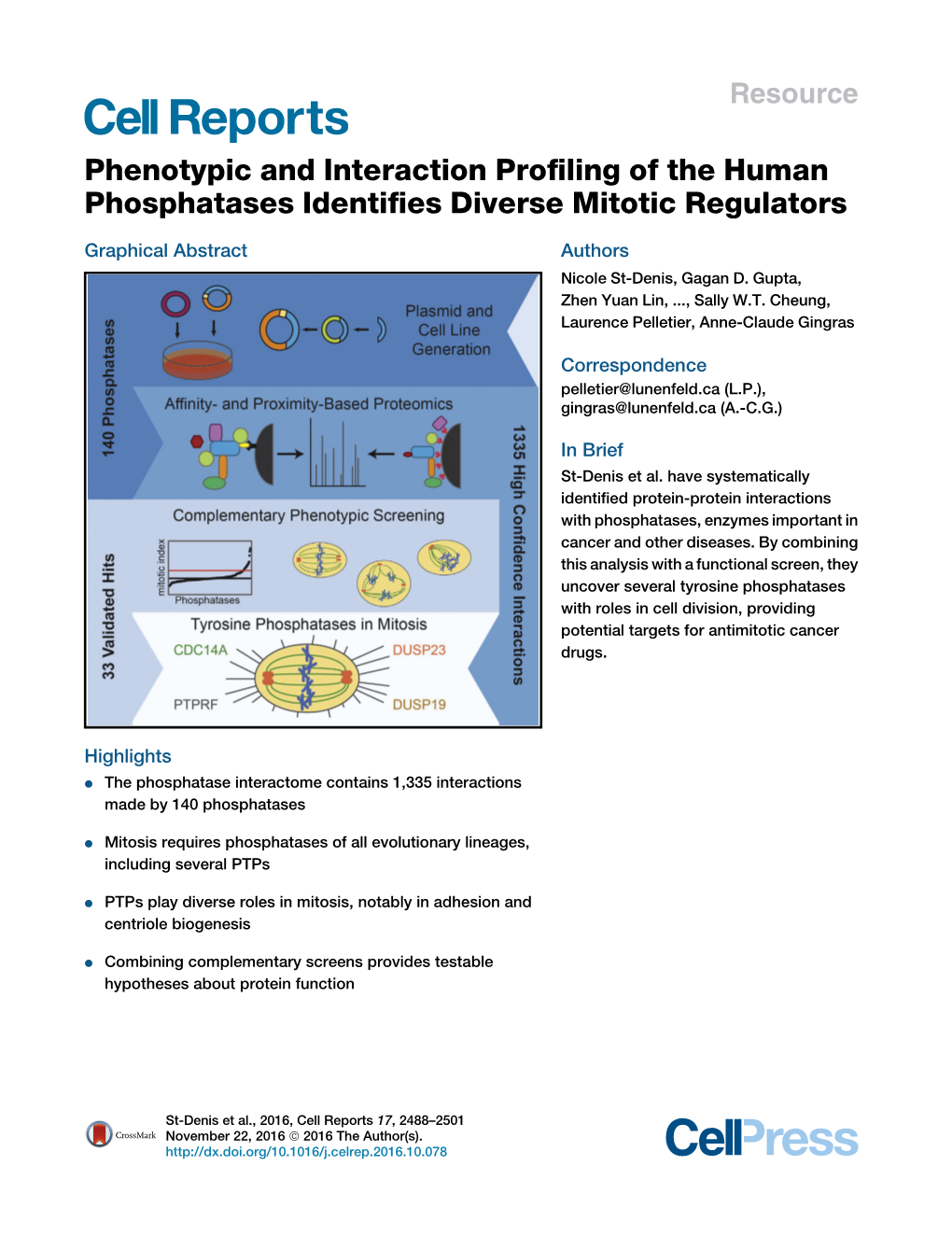 Phenotypic and Interaction Profiling of the Human Phosphatases Identifies