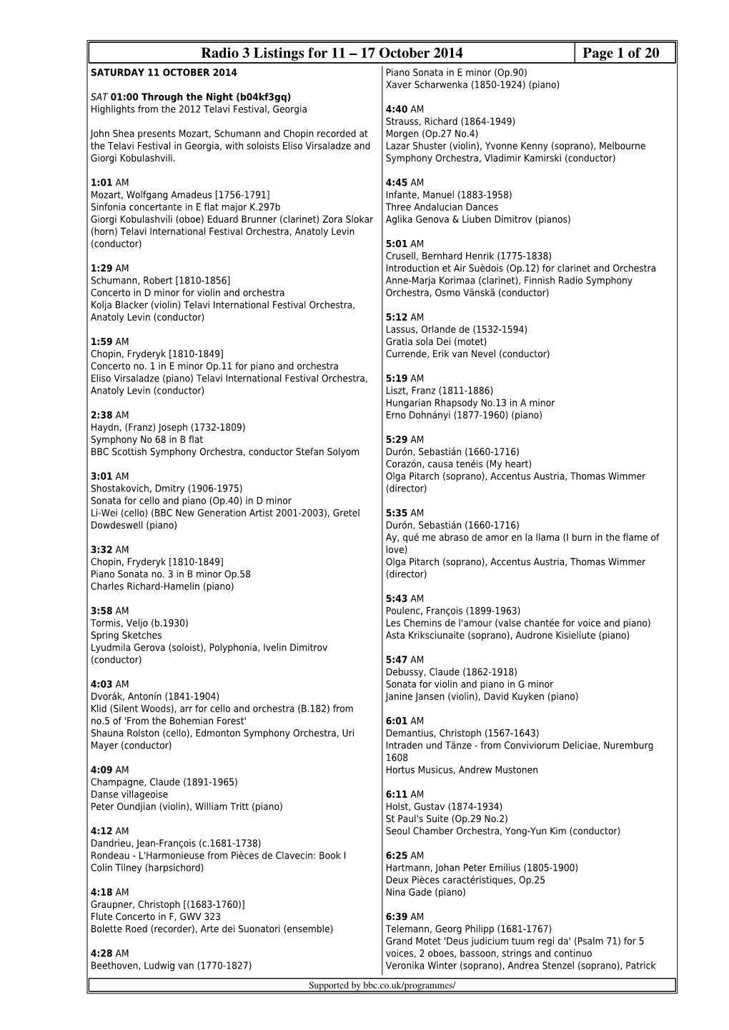 Radio 3 Listings for 11 – 17 October 2014 Page