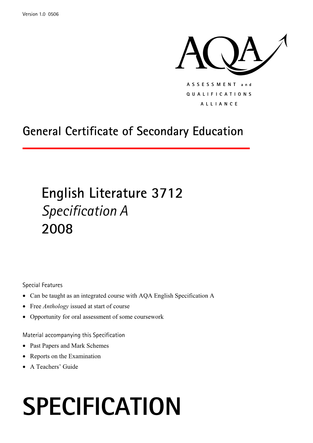 English Literature 3712 Specification a 2008