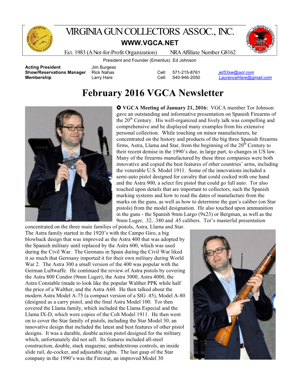 VIRGINIA GUN COLLECTORS ASSOC., INC. February 2016 VGCA