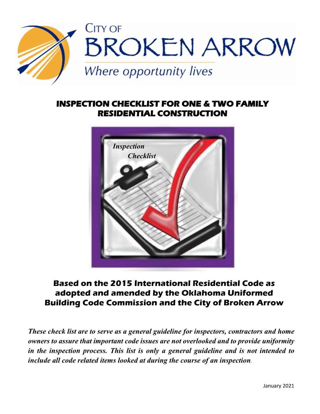 Broken Arrow Residential Construction Inspection Checklist