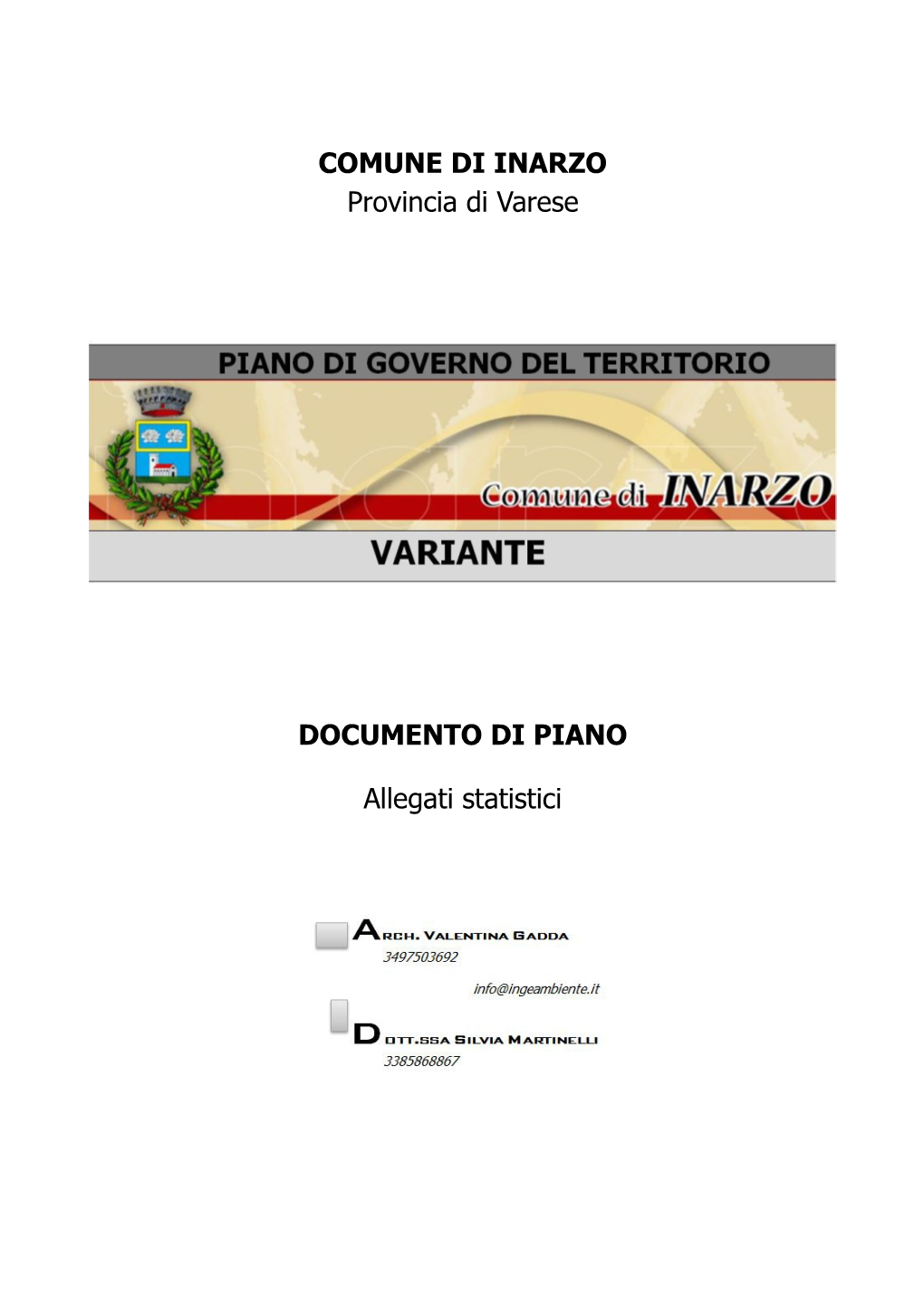 COMUNE DI INARZO Provincia Di Varese DOCUMENTO DI PIANO