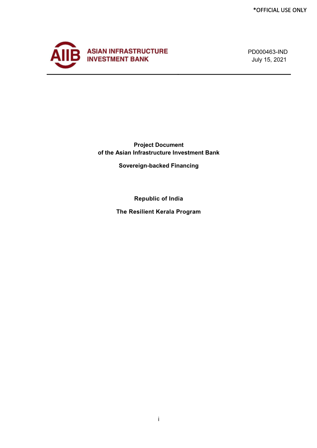 Project Document of the Asian Infrastructure Investment Bank