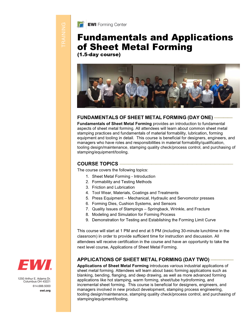 Sheet Metal Forming (1.5-Day Course)