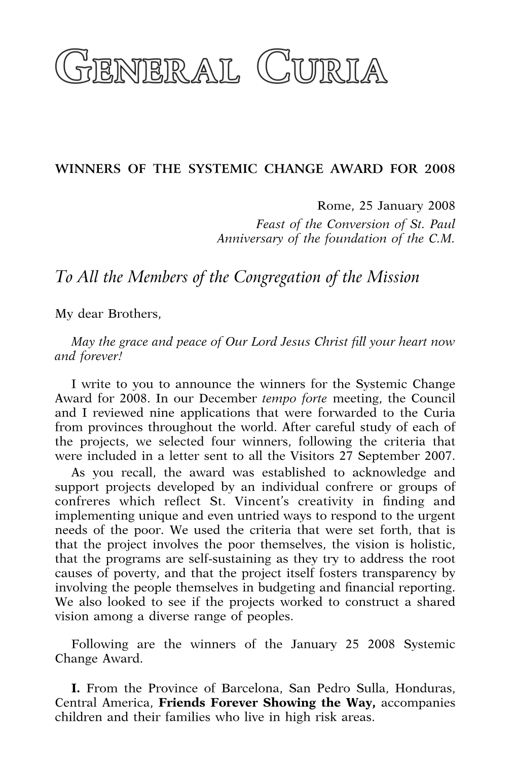 Winners of the Systemic Change Award for 2008