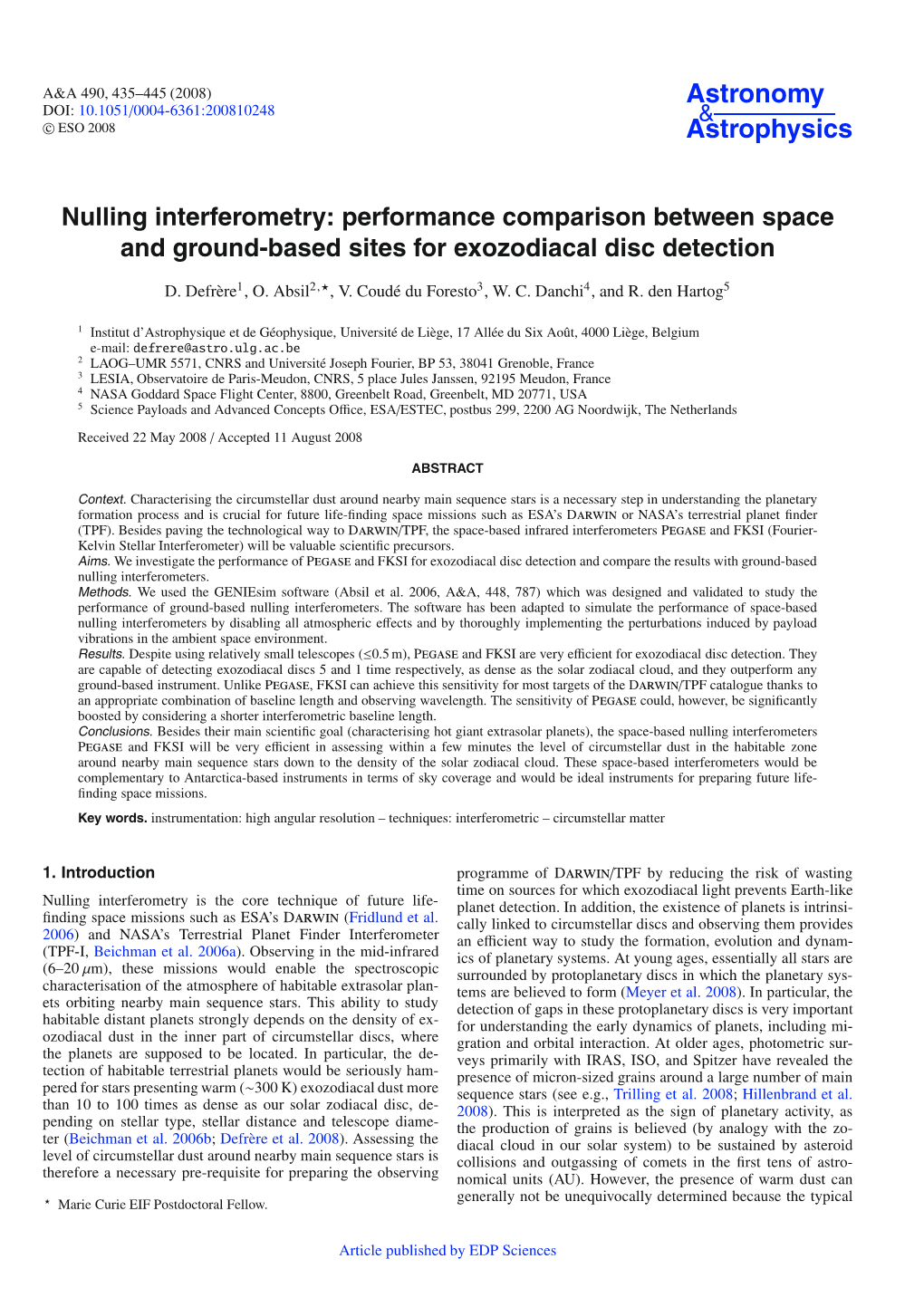 Nulling Interferometry: Performance Comparison Between Space and Ground-Based Sites for Exozodiacal Disc Detection