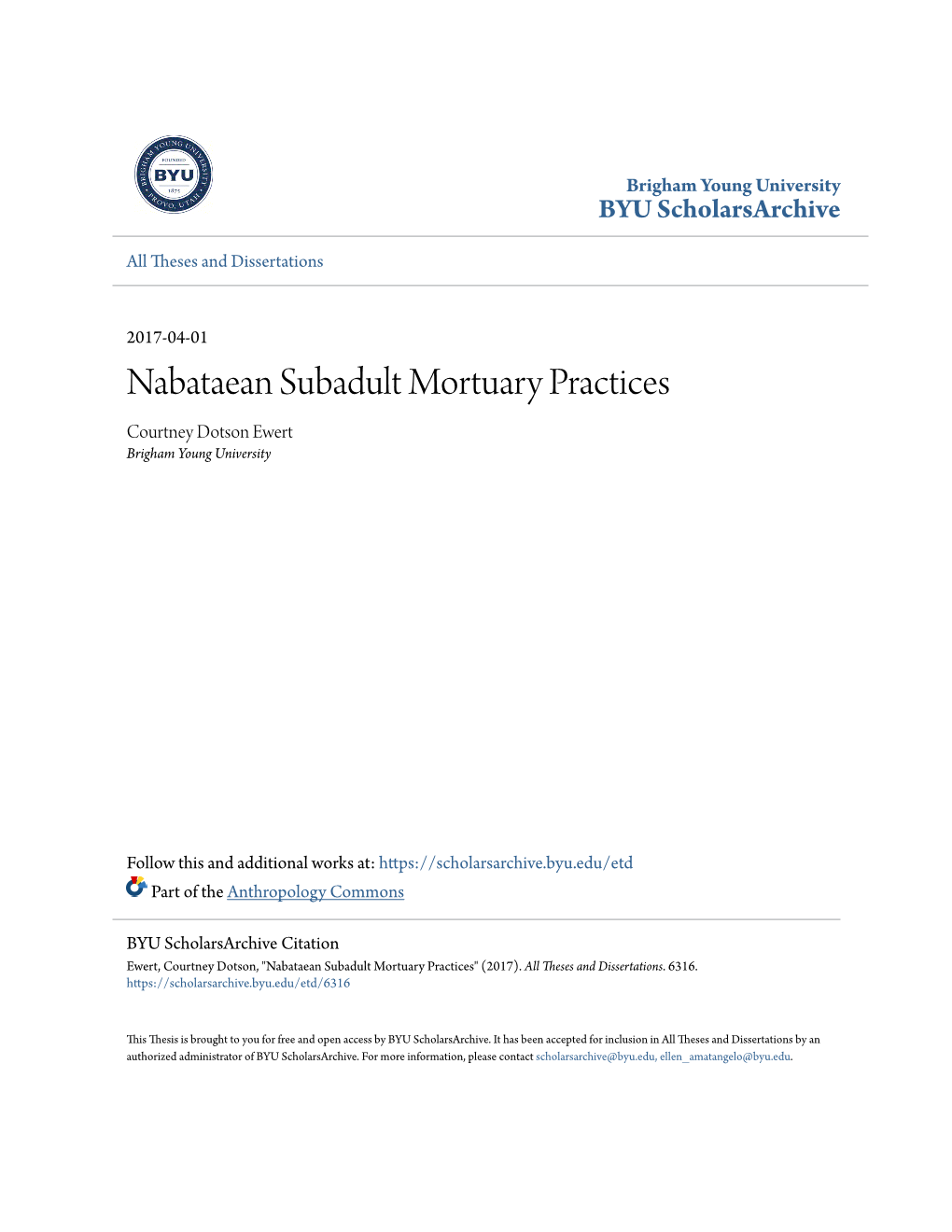 Nabataean Subadult Mortuary Practices Courtney Dotson Ewert Brigham Young University