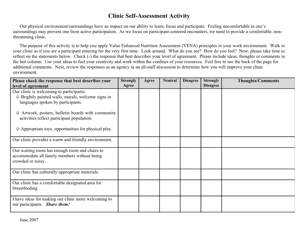 Clinic Self-Assessment Activity