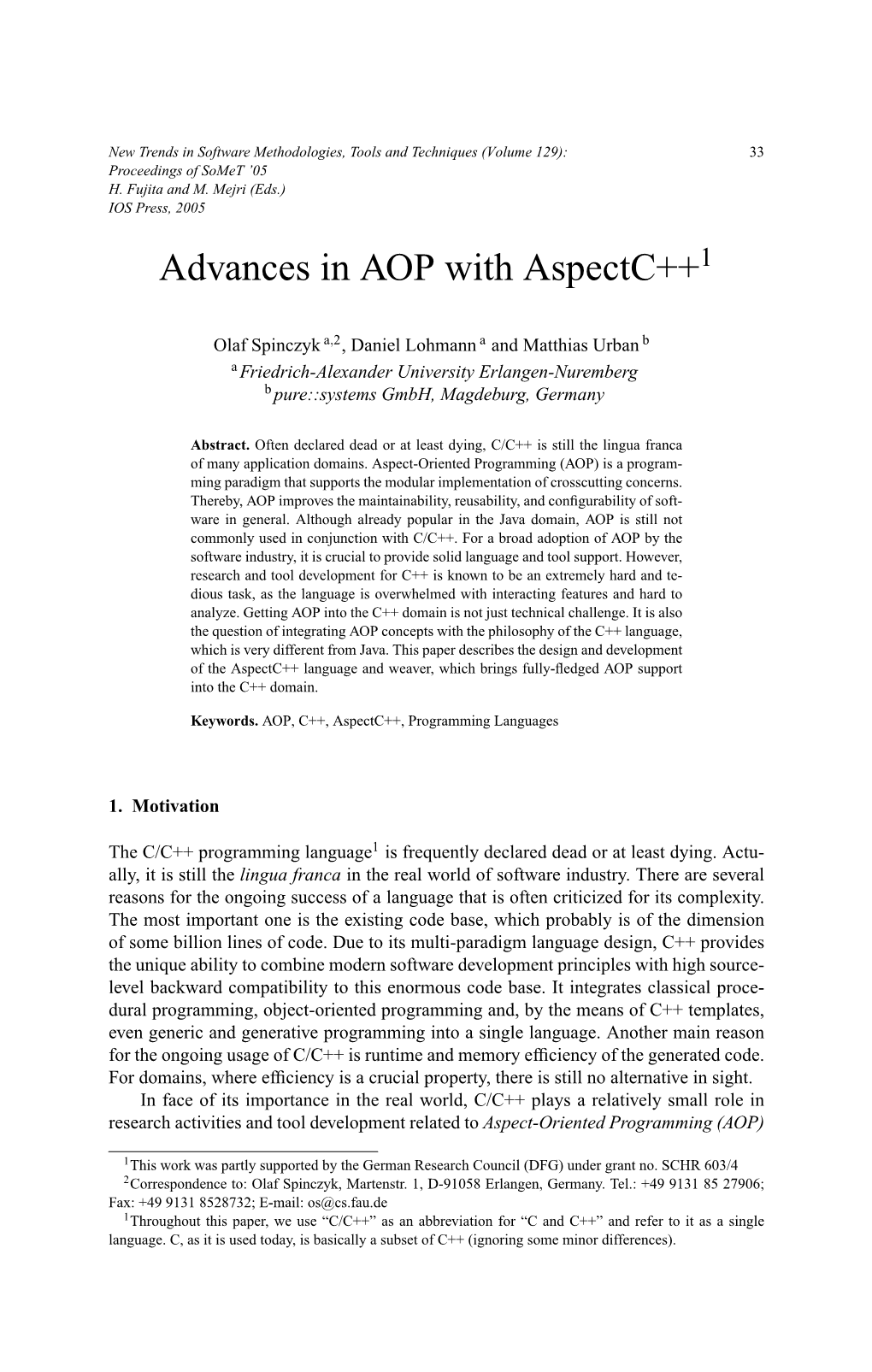 Advances in AOP with Aspectc++1