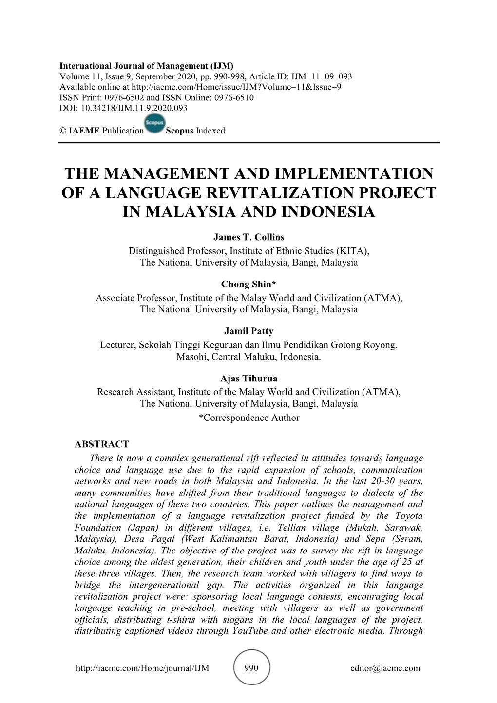 The Management and Implementation of a Language Revitalization Project in Malaysia and Indonesia