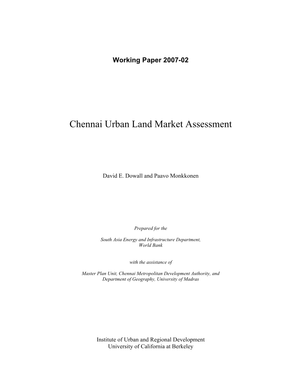 Chennai Urban Land Market Assessment