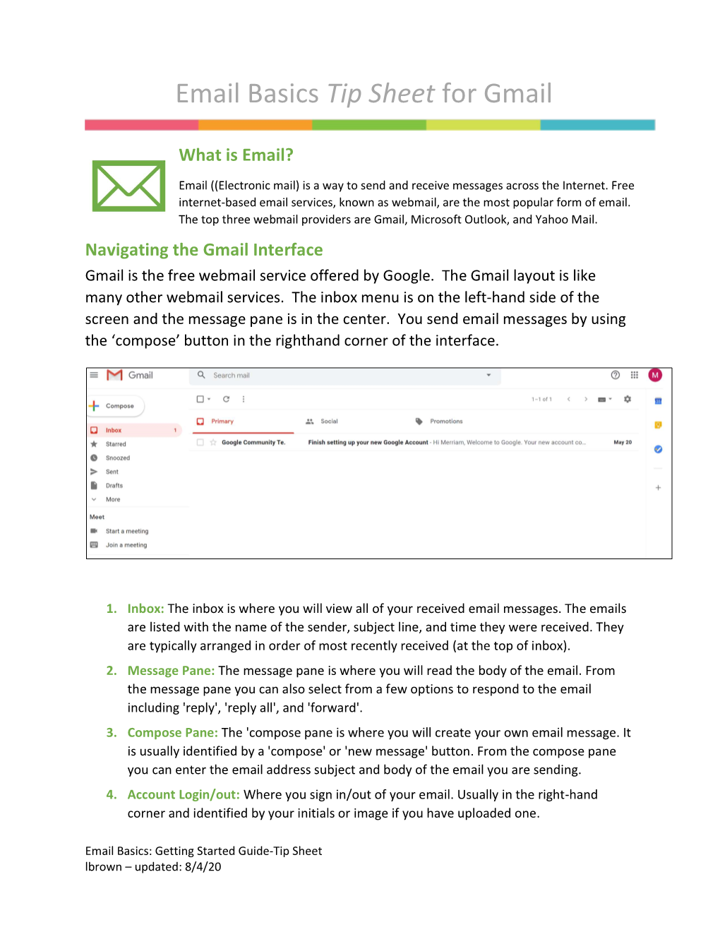 Email Basics Tip Sheet for Gmail