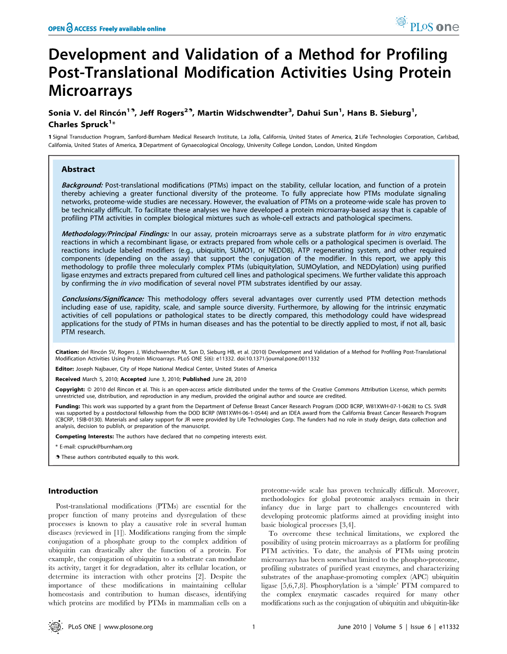 Development and Validation of a Method for Profiling Post-Translational Modification Activities Using Protein Microarrays