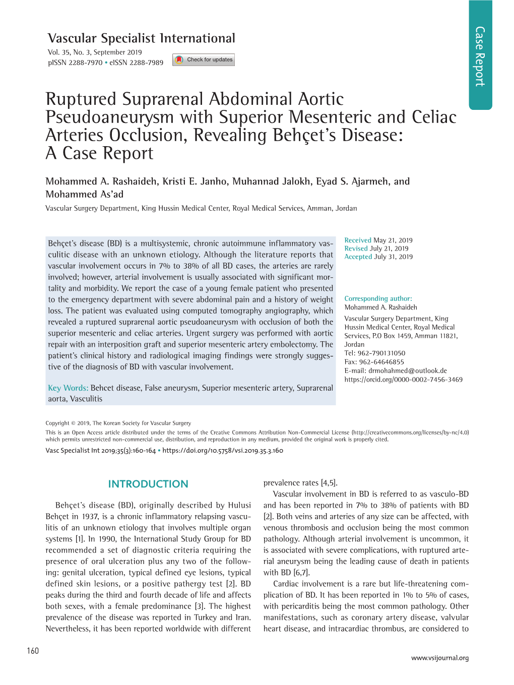 Ruptured Suprarenal Abdominal Aortic Pseudoaneurysm with Superior Mesenteric and Celiac Arteries Occlusion, Revealing Behçet’S Disease: a Case Report