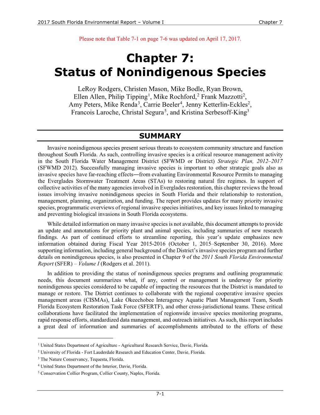 Chapter 7: Status of Nonindigenous Species